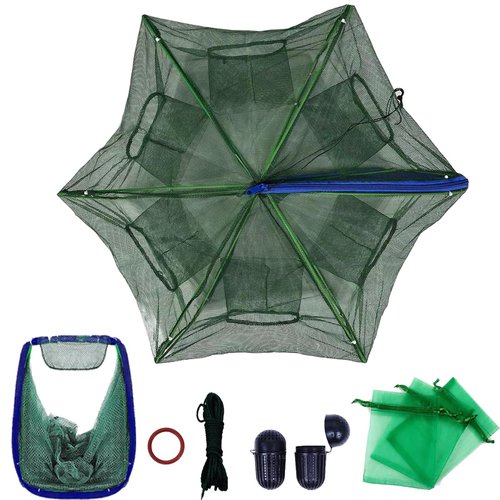 Leukate Collapsible Fishing Bait Minnow Trap - Durable Fish Trap Net for Minnow, Crab, Crayfish, Shrimp Fish Trap Net - Designed for Minnows and Beyond (Blue, 6-Hole-1Pic)
