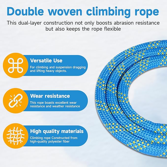 Rigging Rope 1/2 in x 150 Ft Double Braided Polyester Rope Polyester Braided Arborist 48 Strands for Various Outdoor Applications Construction Climbing Swing Sailing (Blue, 1/2X150FT)