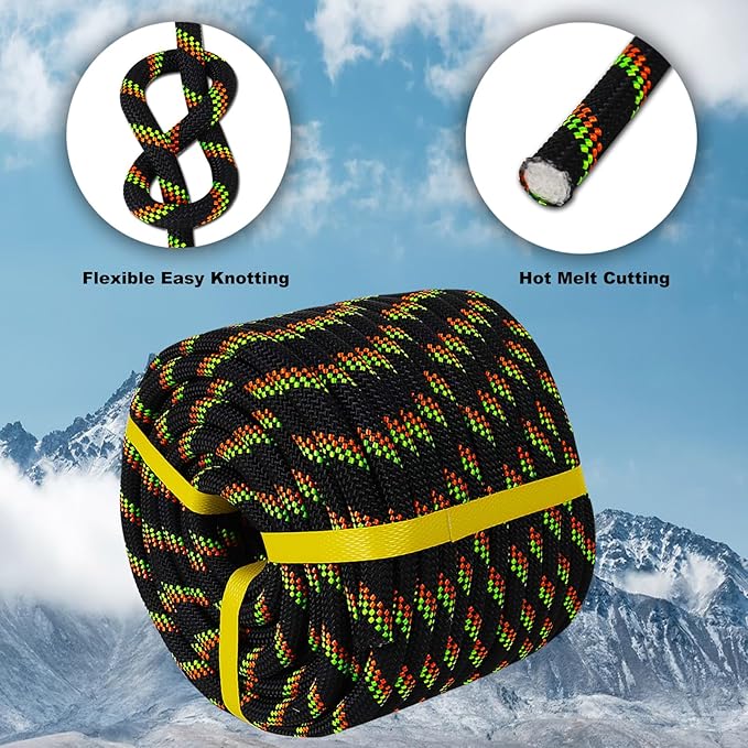 Double Braided Arborist Rope - 1/2 Inch x 100 Feet Polyester High Strength Climbing Rope for Tree Work, Swing, Halyard, Sailing(Black/Green/Orange)