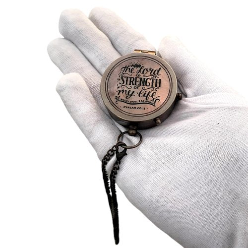 Brass Compass “Go Confidently in The Direction of Your Dreams” – Inspirational Gift for Men & Women – Graduation, Retirement, or Birthday Keepsake (The Lord is The Strength of My Life)