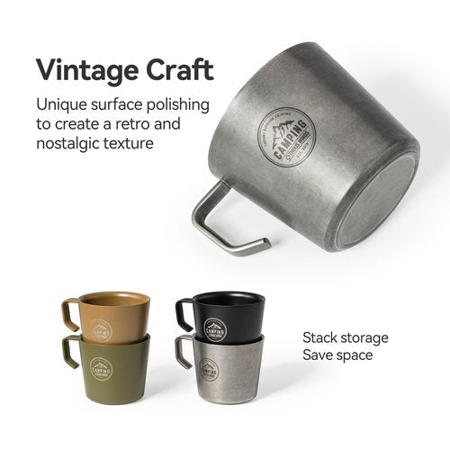 Thous Winds Coffee Mug, Double Walled Camping Cup, Stainless Steel Mug with Handle, 250ml