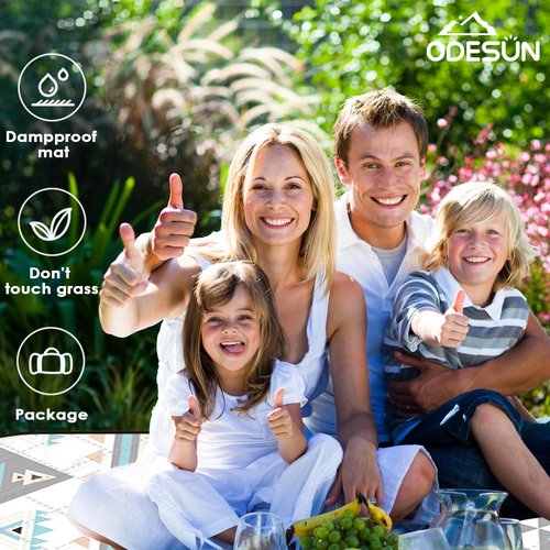 ODESUN Large Waterproof Picnic Outdoor Blanket 80"x60" Outdoor Boho Picnic Mat Machine Washable Beach Blanket Waterproof Foldable Picnic Mat Portable for Picnics, Camping, Beach