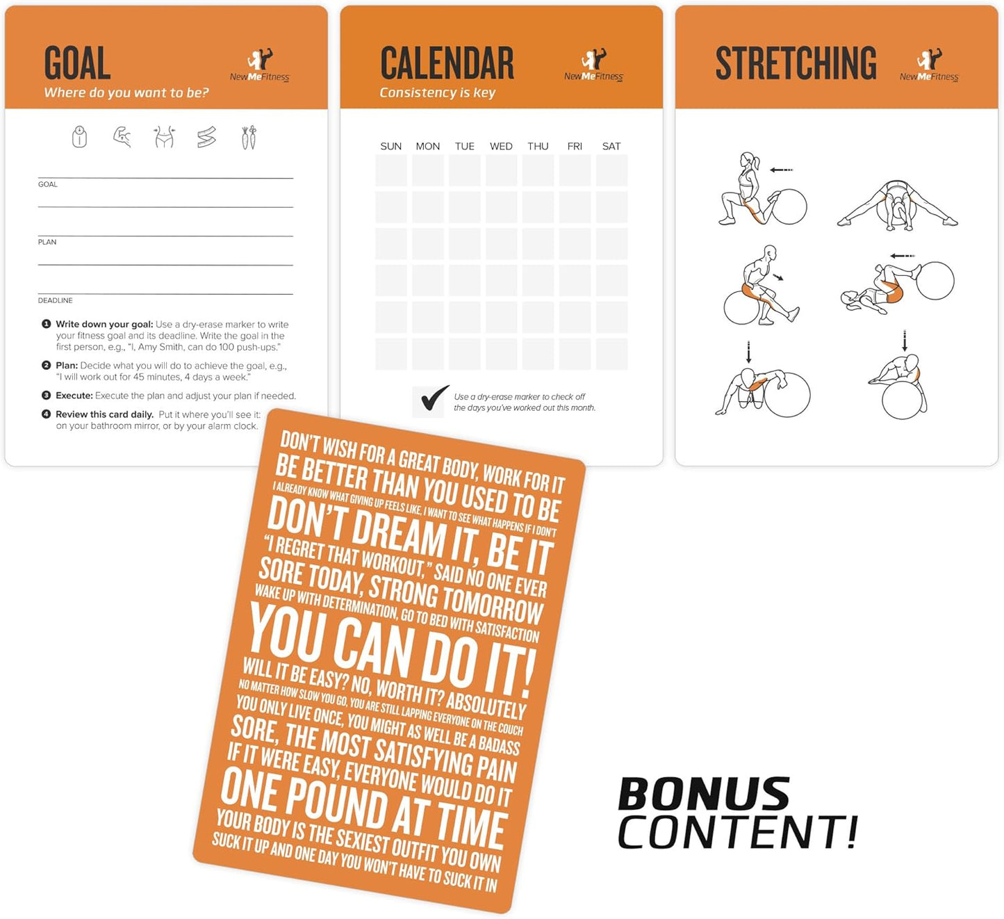 NewMe Fitness Yoga Pose Workout Cards, Instructional Fitness Deck for Women & Men, Beginner Fitness Guide to Training Exercises at Home or Gym