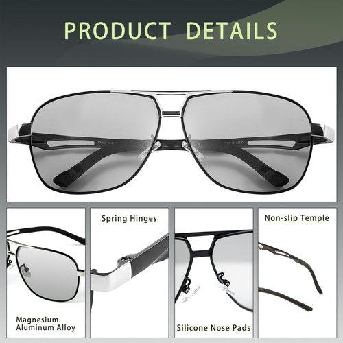 KISSOUL Polarized Photochromic Sports Sunglasses for Men UV-Protection Day & Night Driving Glasses - Al-Mg Metal Ultralight