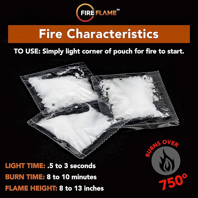 Fireflame Quick Instant Fire Starter - 100% Waterproof All-Purpose Indoor & Outdoor Firestarter, for Charcoal Starter, Campfire, Fireplace, BBQ - Odorless and Non-Toxic - 100 Pouches in Canister