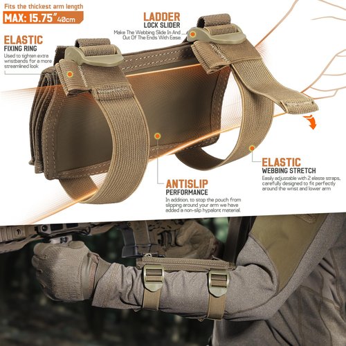 LIVANS Map Case Tactical Arm Sleeve QB Wristband Map Pouch Tactical Armband Sleeve Military Arm Wrist Pouch Document DOPE Card Holder for Shooting Rescue Field Measurement, Include Flag Patch