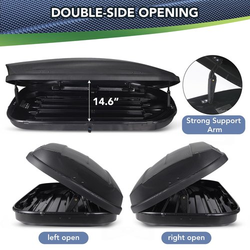 GarveeTech Rooftop Cargo Box Carrier,Dual-Side Opening Roof Mount Travel Luggage Storage Capacity,165Lbs Weight Capacity with Secure Straps&Keys, Vehicle Hard-Shell Carriers,Black (14 Cubic Feet)
