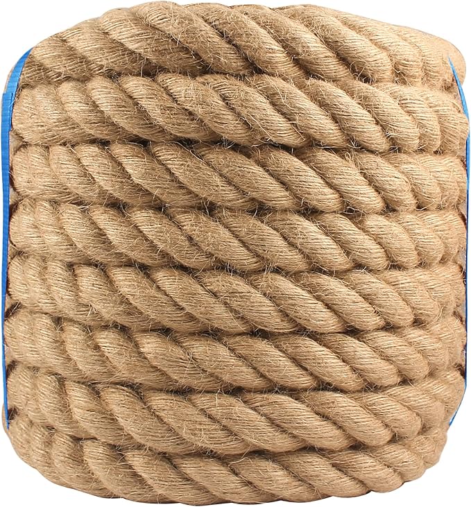 Manila Rope 1-1/2 Inch x 50ft - Natural Hemp Rope,Heavy Duty 4-Strand Twisted Ropes for Use for Hammock, Docks, Bundling, Home Decor, Crafts, Gardening (50 Feet, 1.5" Thick)