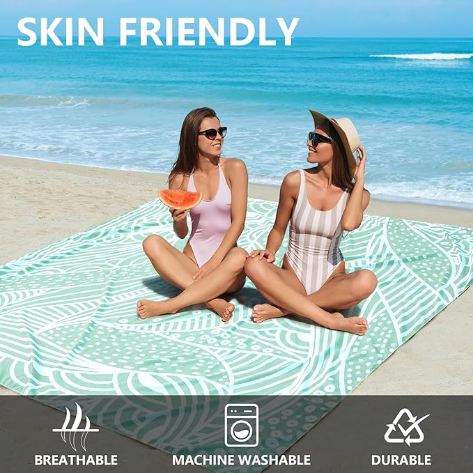 Beach Blanket, Sandproof Beach Mat, Waterproof Quick Drying Lightweight Outdoor Aztec Picnic Mat 79" X 83"/120"x108" for 2-8 Adults for Travel, Camping, Hiking
