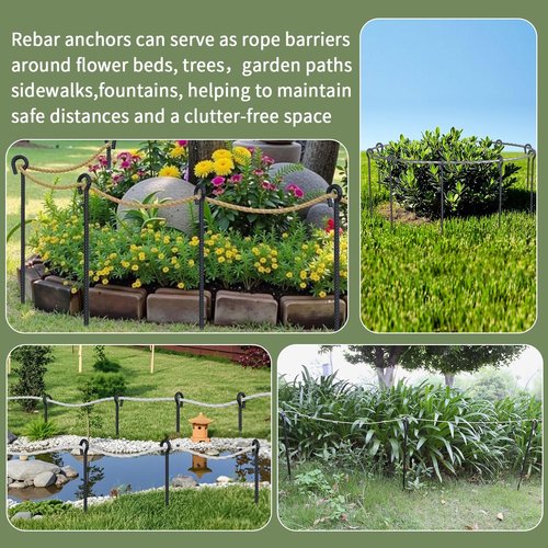 18 Inch Rebar Stakes with Loop 12 Pack Camping Tent Ground Anchors Heavy Duty 1/2 Inch Diameter Metal Tree Stakes and Supports for Leaning Trees, Dog Tie Out Stake, Garden Rope Fence Stakes, Black
