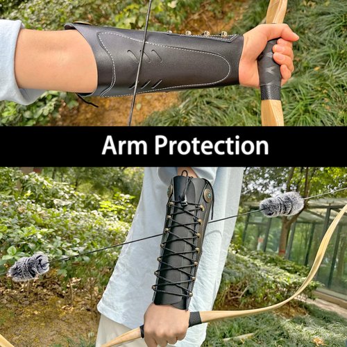 Luoyer Archery Arm Guard with Adjustable Strap Traditional Armguard Forearm Protector Medieval Arm Bracer PU Leather Protective Archery Gear for Recurve Bow Longbow Men/Women (Black)