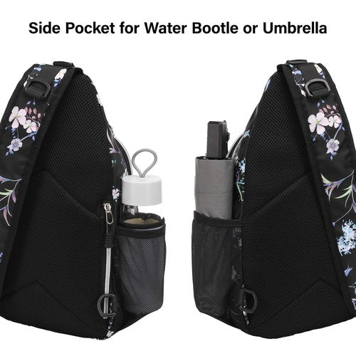 MOSISO Crossbody Sling Backpack, Herbs Flowers Plants Portable Travel Hiking Daypack Chest Sling Bag Casual Daypack One Strap Chest Backpack for Women Men Outdoor Hiking Travel, Black