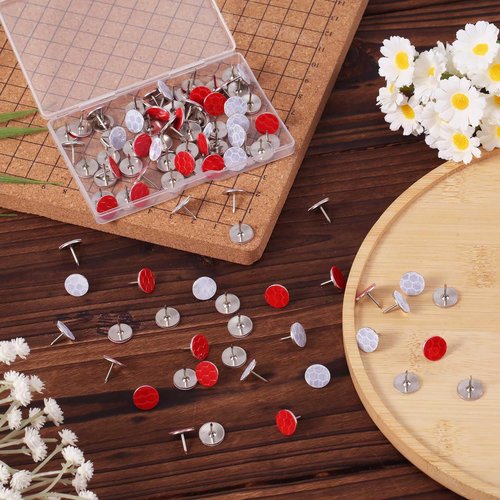 XIHIRCD 100pcs Reflective Tacks, Bright Eyes Hunting Trail Markers Glow in The Dark Tacks Trail Marking Tacks Reflective Mark Thumb Tacks for Hiking Camping Outdoor Tree Stand (White+Red)