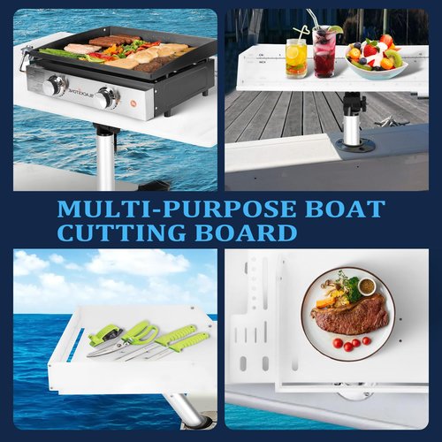 Boat Cutting Board 25.1" x 13", Bait Board/Fillet Table with Separate Tool Slots, 360° Adjustable Fishing Fillet Table, Extended Boat Fish Cleaning Table with Scale(Fish pad +2 fish hooks)