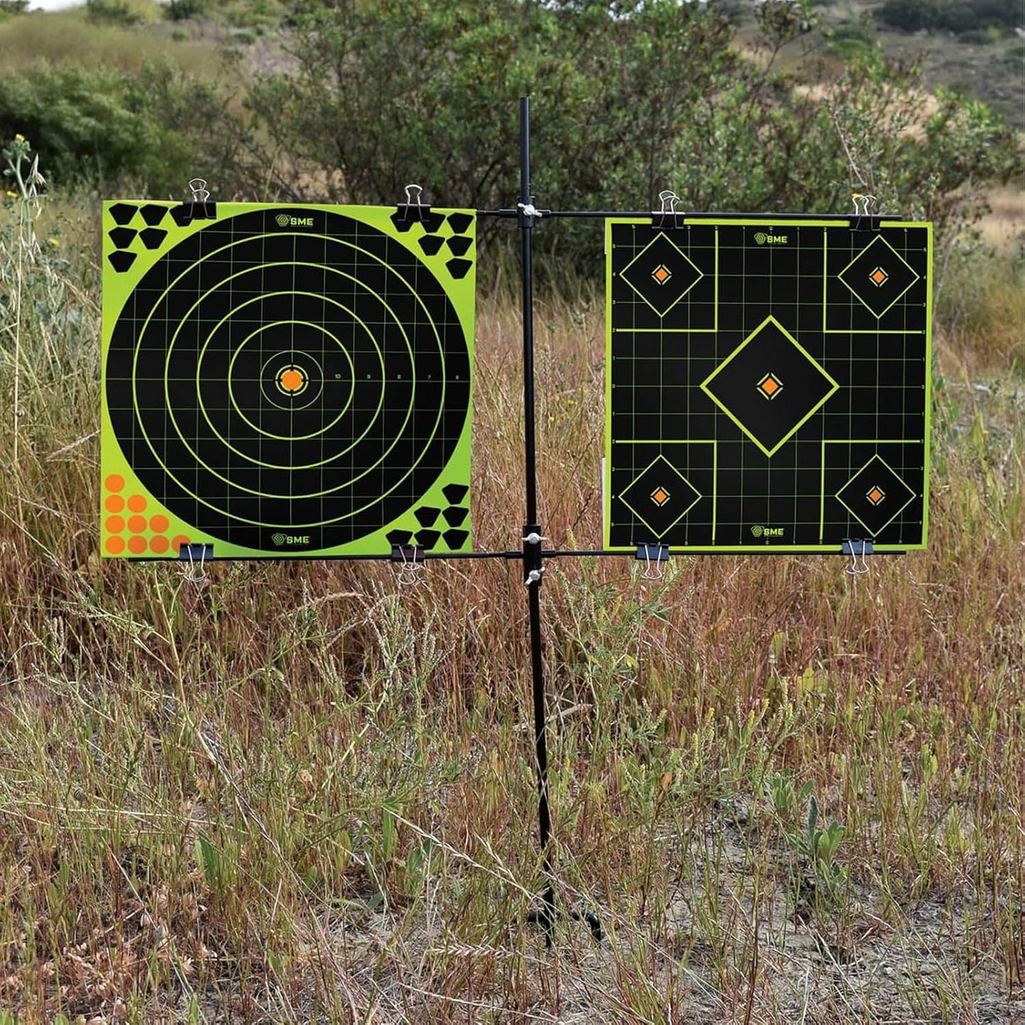 SME Double Paper Target Stand | Durable Hunting Sports Shooting Competition Stable Adjustable Steel 5/16" Target Stand with 8 Metal Tips Included