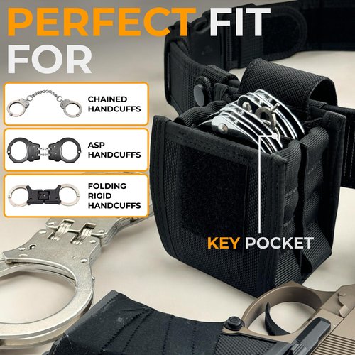 LUMERAM Heavy Duty Double Handcuff Pouch for Duty Belt - Perfect MOLLE Handcuff Case for Vest - Compatible with ASP/Hinged/Chain/Folding Rigid