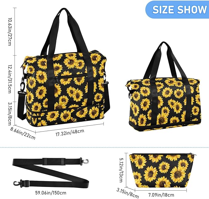 Women's Weekender Duffle Bag for Travel and Gym with Toiletry and Shoes Compartment