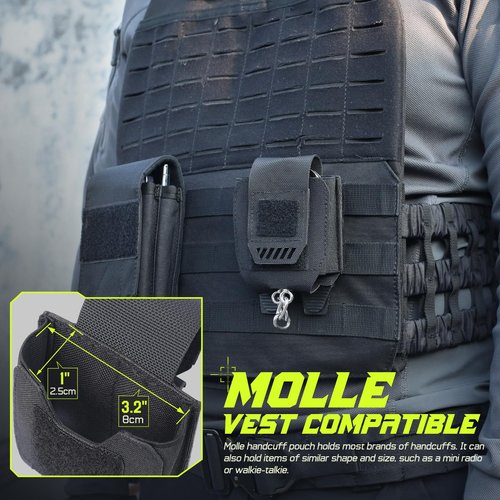 Molle Handcuff Pouch, Handcuff Holder for Duty Belt/Police Vest, Handcuffs Case Fit Chain/Hinged/Folding/Asp Handcuffs, Quick Release Hand Cuff Holster for Police, Security Guard Accessoires