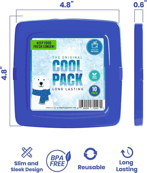 Healthy Packers Ice Packs for Lunch Bags - Freezer Packs - Original Cool Pack | Slim & Long-Lasting Reusable Ice Pack for Lunch Box and Cooler Bag (Set of 10)
