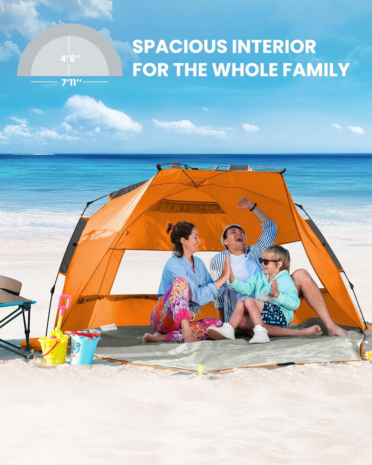 OutdoorMaster Beach Tent Sun Shelter for 3-4 Person, Pop Up Beach Tent Easy Setup with Sandbags, Portable Sun Shade Canopy with Carrying Bag for Beach & Outdoor, UPF50+ UV Protection, Family Size