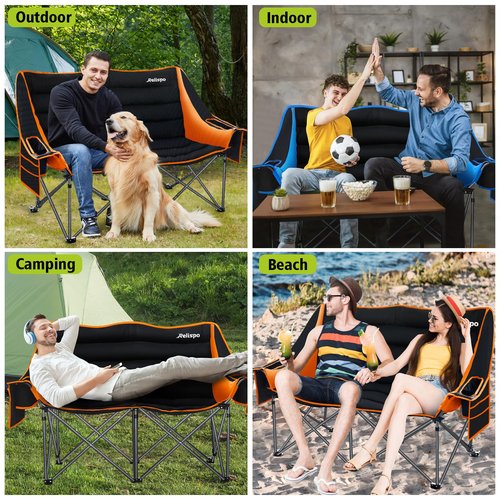 Camping Chairs Oversized Camping Chair Portable Double Camping Chair for Adults Heavy Duty Folding Chair Support 700LBS with Cup Holders & Large Side Organizer Pockets for Camping/Car Trunk/Campfires