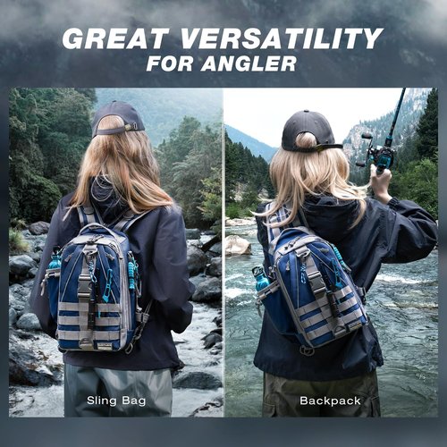 Ghosthorn Fishing Backpack Tackle Sling Bag-Backpack with Rod Holder- Lightweight Tackle Box Fly Fishing Gifts for Men Women (D.Blue)