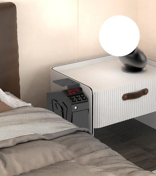 QINGENO Quick-Access Mounted Nightstand Handgun Gun Safe,Auto Open Lid Smart Pistol Safe with Keypad Lock/Key Lock (QG8002E Keypad)