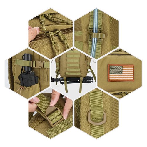 CVLIFE Tactical Backpack for Men Military Army Backpack 40L Large Molle Army Assault Pack Bug out Bag Tactical Military Survival Rucksack for Hiking, Hunting, Travel, Fishing, Camping, Tan