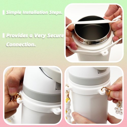 Handle Strap and Charm Set for Owala Water Bottle 24 oz, 32 oz, 40 oz, Owala Kids, Owala Coffee Tumbler, Owala FreeSip – Includes Handle Strap, for Owala Accessories & Stanley Cup Accessories (White)