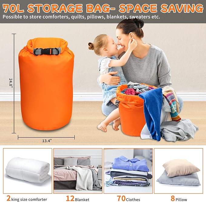 R2Depot Waterproof Dry Bag, 5L/10L/20L/40L/70L Dry Storage Bag for Kayaking, Gym, Hiking, Swimming (Purple, 70L)