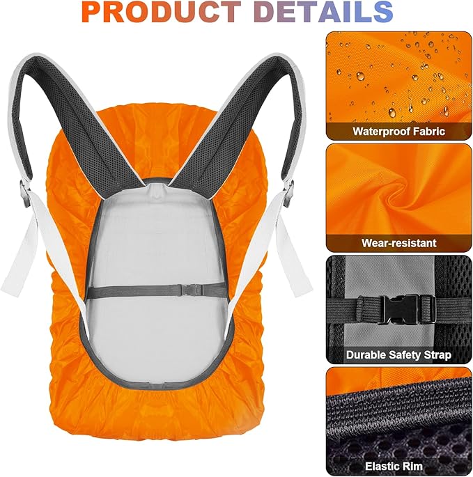 LAMA 2 Pack Waterproof Rain Cover for Backpack, Reflective Rucksack Rain Cover for Anti-dust/Anti-Theft/Bicycling/Hiking/Camping/Traveling/Outdoor Activities (1 Pcs Black + 1 Pcs Orange, XL)