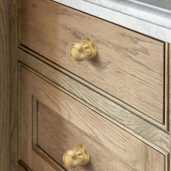 2 Pack Brushed Gold Solid Brass Kitchen Cabinet Knobs,Drawer Pulls, 1.18 Inch 30mm Diameter, Modern Furniture Handles for Cupboard Wardrobe(Antique)