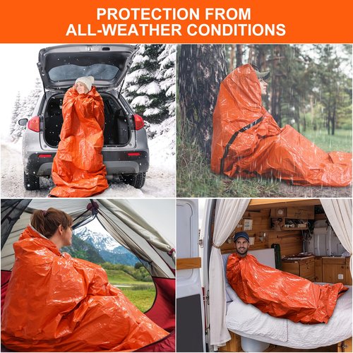 Emergency Sleeping Bag 4 Pack Survival Sleeping Bag with Whistles Thermal Emergency Bivy Sack Sleeping Bags Portable Emergency Blanket for Outdoor Hiking Camping (Orange)