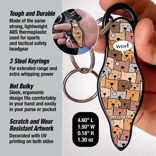 MUNIO Self Defense Keychain – Lightweight, Stylish & Portable Safety Tool for Women & Men – Non-Lethal Kubotan, Easy to Use, TSA Approved – Made in USA – Dogs Design