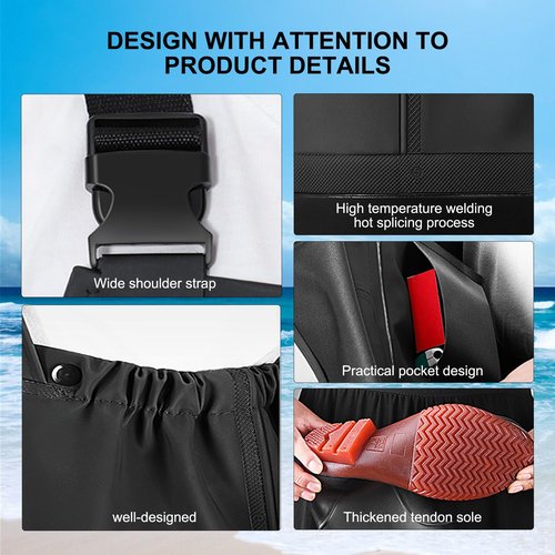 YAOYAO LAND Fishing Waders with Boots for Men Waterproof Wader Pants PVC Waterproof Wader Pants Ideal for Fly Fishing (BLACK, M13)