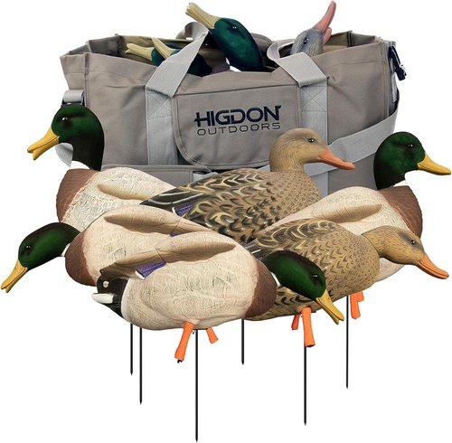 Higdon Outdoors Magnum Full-Body Mallard Duck Decoys with Bag | Realistic Movement for Waterfowl Hunting & Apex Stake System for Easy Setup | Variety Pack | Flocked Heads | 6pk