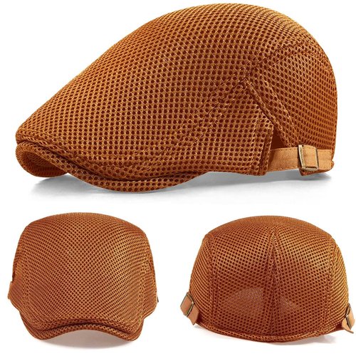 Taidor 2 Pack Men's Mesh Cap Breathable Summer Newsboy Hat Adjustable Beret Ivy Cap Irish Cabbie Driving Hunting Hats Black/Caramel