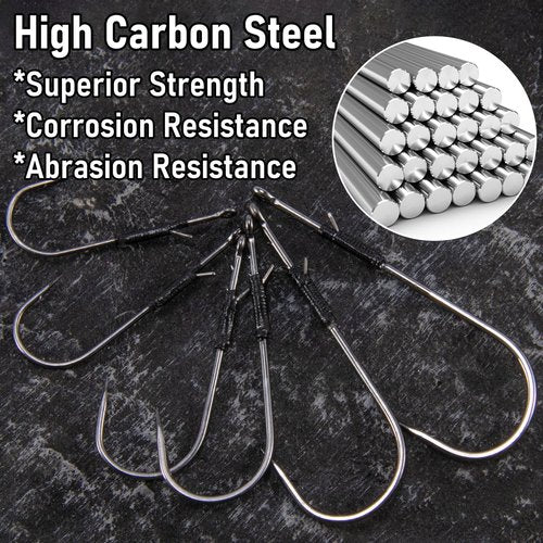 Dr.Fish 30 Pack Worm Hooks Round Bend Straight Shank with Baitholder, Heavy Cover Hooks for Bass Fishing, Flipping Punching & Pitching Texas Drop Shot Neko Rig Freshwater #4/0