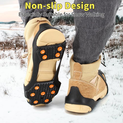 Xproutdoor Non-Slip Ice Cleats Snow Grips, Strong Traction Crampons 16 Steel Studs, for Shoes and Boots, Snow Ice Walking, Large