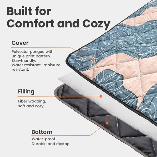sheelokhwui Waterproof Outdoor Blanket, 79" x 55" Large Packable Picnic Blankets, Foldable Picnic Mat for Park, Lawn, Grass, Beach, Concert (Abstract Line)