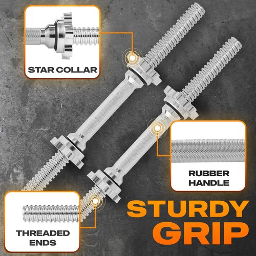 Metal Threaded Dumbbell Handles Chrome Grip - 18 x 1 inch