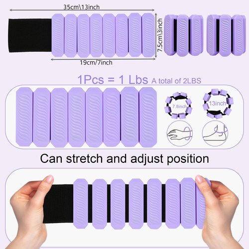 Adjustable Ankle and Wrist Weights for Women, 1 Lb Each, Set of 2, for Walking, Yoga, Dance, Gym (purple)