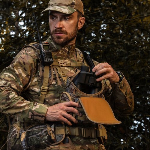 AMHEH Binocular Harness Bino Bag Hunting Chest Pack with Rangefinder Pouch | Magnetic Flap, Silent, Anti Glare, Birding, Hiking, Fits Up to 56 Inches Chests (Camo)