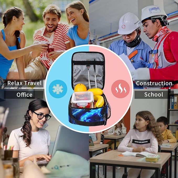 Blue Ice Dragon Lunch Box for Kids Boys Girls, Insulated Lunch Bag for Women Men, Leakproof Durable Lunch Cooler for School Work Travel