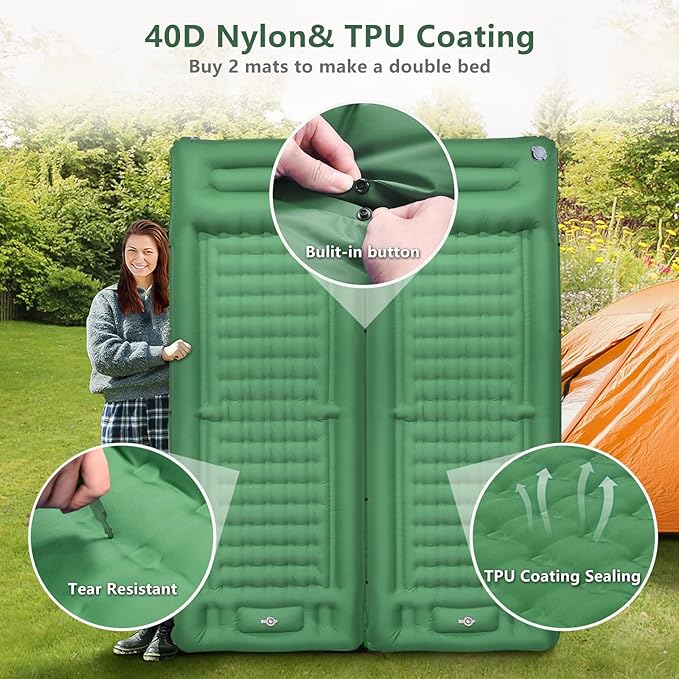 Camping Sleeping Pad, Self Inflating Air Mattress Extra Thickness 4.7 Inch Single Sleeping Pad with Built-in Pillow and Foot Pump for Tent Hiking Traveling