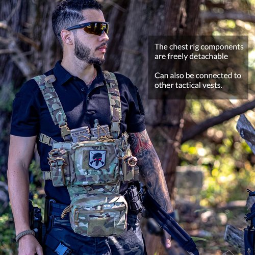 VOTAGOO GEAR Chest Rig-Tactical Chest Rig, Adjustable & Detachable Molle Micro Chest Rigs, with 5.56/7.62 Magazine Pouch