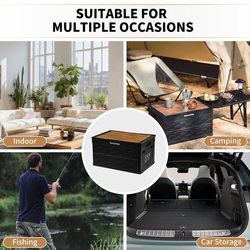 Naturehike Lispace Camping Table with Storage Box, 50L Collapsible Trunk Organizer with Lid, Folding Storage Bin for Camping Picnic Home