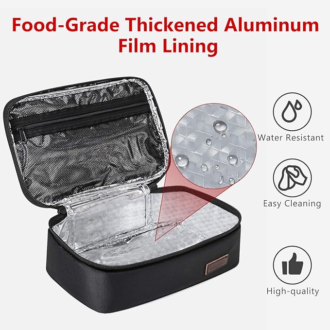 Gloppie Small Lunch Bag for Adults & Kids - Compact Insulated Lunch Box, Durable & Food-Grade Lining | Portable Cooler for Work, School, Travel (Black)