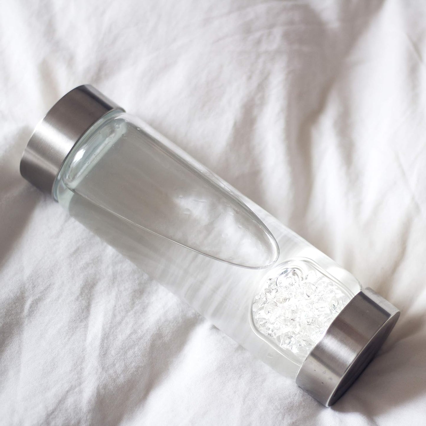 VitaJuwel ViA LUNA | Crystal Water Bottle with Rainbow Moonstone and Clear Quartz for Intuition, Empathy, Femininity