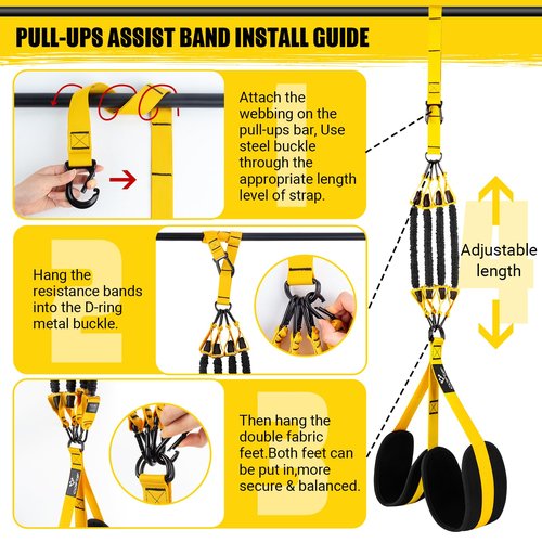 Pull Up Assistance Bands, 4 Adjustable Heavy Duty Resistance Bands for Pull Up Bar, Pull Up Assist Bands with Fabric Feet/Knee Rest for Home Gym Fitness Exercise Strength Training(70-280lbs)